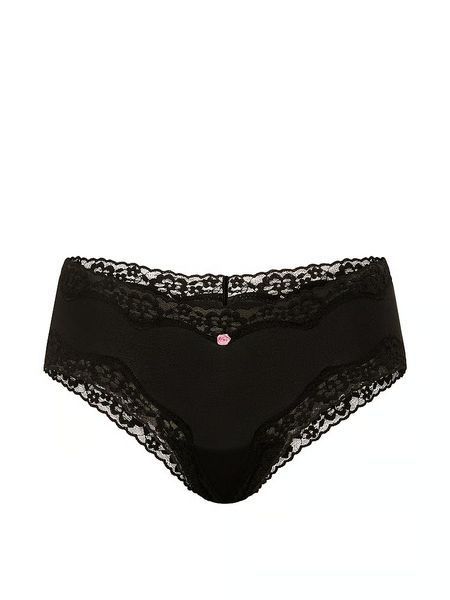 Трусики чики Victoria's Secret Cotton Lace-Waist Cheeky Panty Black 27272131 фото