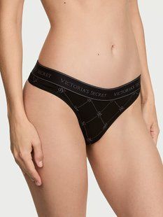 Трусики стринги Victoria's Secret Logo Cotton Thong Panty Diamond Vs Lockup 27273327 фото