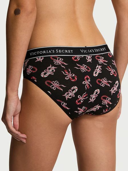Трусики хіпстери Victoria's Secret Cotton Logo Cotton Hiphugger Panty Black Candy Canes &mdash; основне фото товару, вигляд спереду