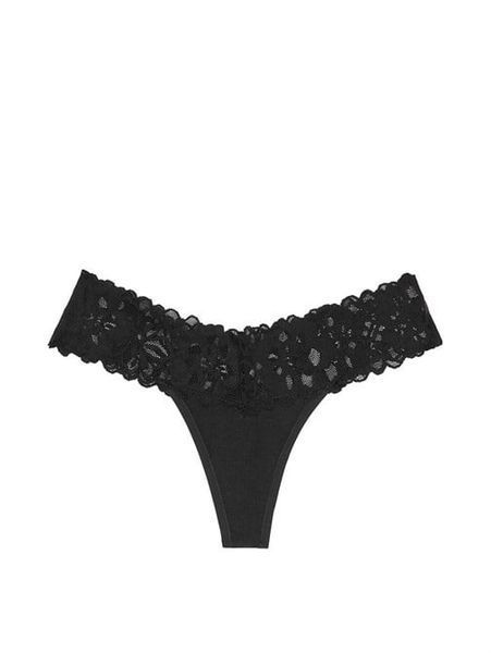 Трусики стринги Victoria's Secret Black Lace Thong Panty 24638977 фото