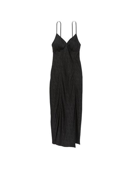 Пеньюар Сукня Нічна Комбінація Victoria's Secre Icon Satin Midi Slip Black &mdash; основне фото товару, вигляд спереду